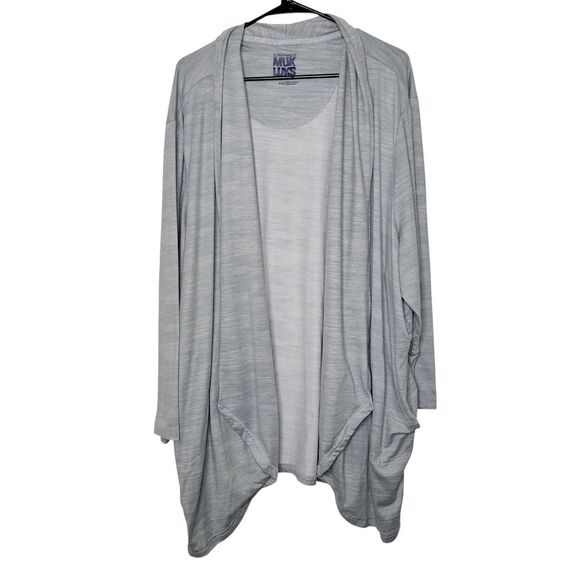 Muk Luks Women's Plus Size P4X Light Gray Open Front Drape Cardigan Sweater - Picture 1 of 9